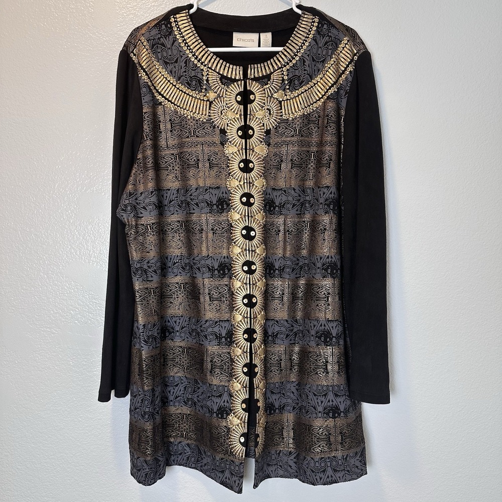 Y2K Chico's Women's Sz-3 Embellishment Jacket Egyptian Sequins Beaded Artsy